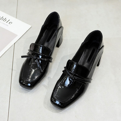 Dámske letné topánky s hranatou špičkou pre ženy 2023 so stredným podpätkom, červené, bežné, kožené, ležérne, mokasíny, trendy jar