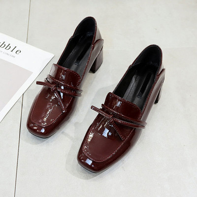 Dámske letné topánky s hranatou špičkou pre ženy 2023 so stredným podpätkom, červené, bežné, kožené, ležérne, mokasíny, trendy jar