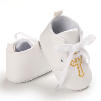 Нови бели бебешки обувки за кръщене Новородено бебе Модни обувки за малко дете Църковен кръст Момчета и момичета Ежедневни бебешки обувки с мека подметка