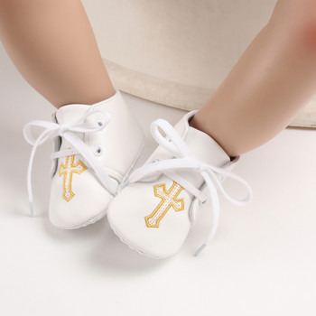 Нови бели бебешки обувки за кръщене Новородено бебе Модни обувки за малко дете Църковен кръст Момчета и момичета Ежедневни бебешки обувки с мека подметка