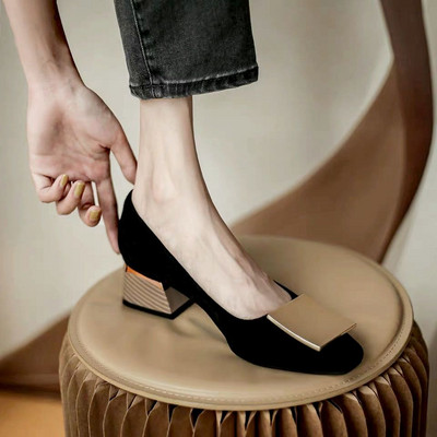 Dámske topánky 2023, štvorcové podpätky, dámske letné topánky, špička, čierna, stredne veľké, ležérne, E vo výpredaji, elegantný bod A, veľkoobchod L