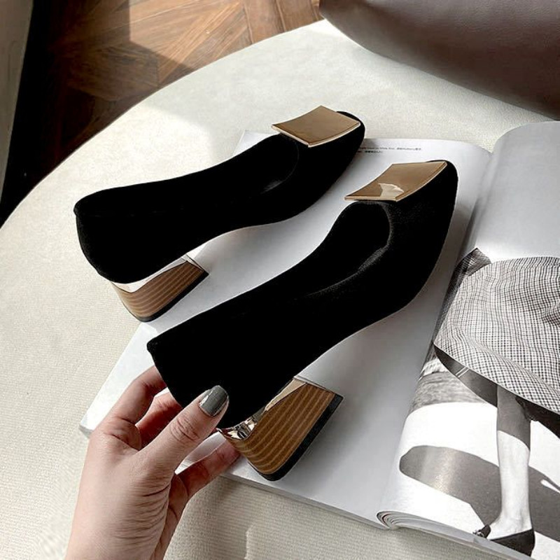 Dámske topánky 2023, štvorcové podpätky, dámske letné topánky, špička, čierna, stredne veľké, ležérne, E vo výpredaji, elegantný bod A, veľkoobchod L