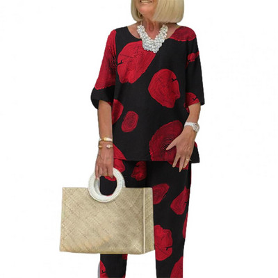 2023 2 buc. Bluză de vară cu jumătate de mânecă pentru femei, trening, ocazional, pantaloni largi, seturi vintage asortate, costume imprimate supradimensionate