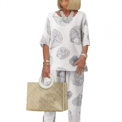 2023 2 buc. Bluză de vară cu jumătate de mânecă pentru femei, trening, ocazional, pantaloni largi, seturi vintage asortate, costume imprimate supradimensionate