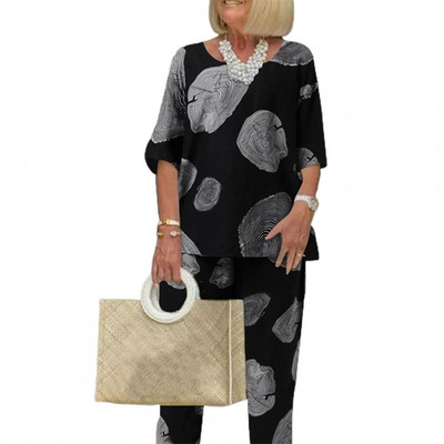 2023 2 buc. Bluză de vară cu jumătate de mânecă pentru femei, trening, ocazional, pantaloni largi, seturi vintage asortate, costume imprimate supradimensionate