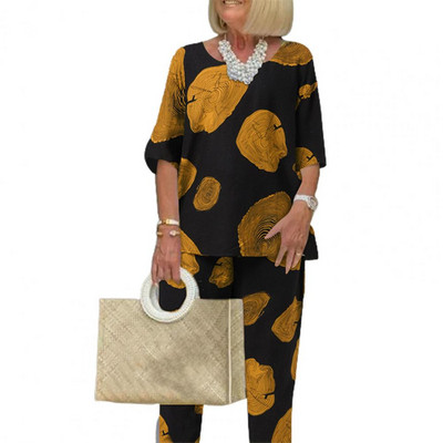 2023 2 buc. Bluză de vară cu jumătate de mânecă pentru femei, trening, ocazional, pantaloni largi, seturi vintage asortate, costume imprimate supradimensionate