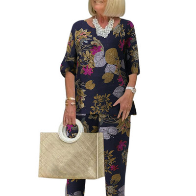 2023 2 buc. Bluză de vară cu jumătate de mânecă pentru femei, trening, ocazional, pantaloni largi, seturi vintage asortate, costume imprimate supradimensionate