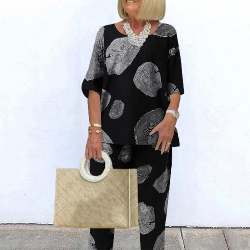 2023 2 buc. Bluză de vară cu jumătate de mânecă pentru femei, trening, ocazional, pantaloni largi, seturi vintage asortate, costume imprimate supradimensionate