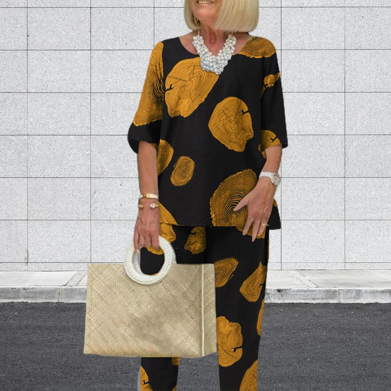 2023 2 buc. Bluză de vară cu jumătate de mânecă pentru femei, trening, ocazional, pantaloni largi, seturi vintage asortate, costume imprimate supradimensionate