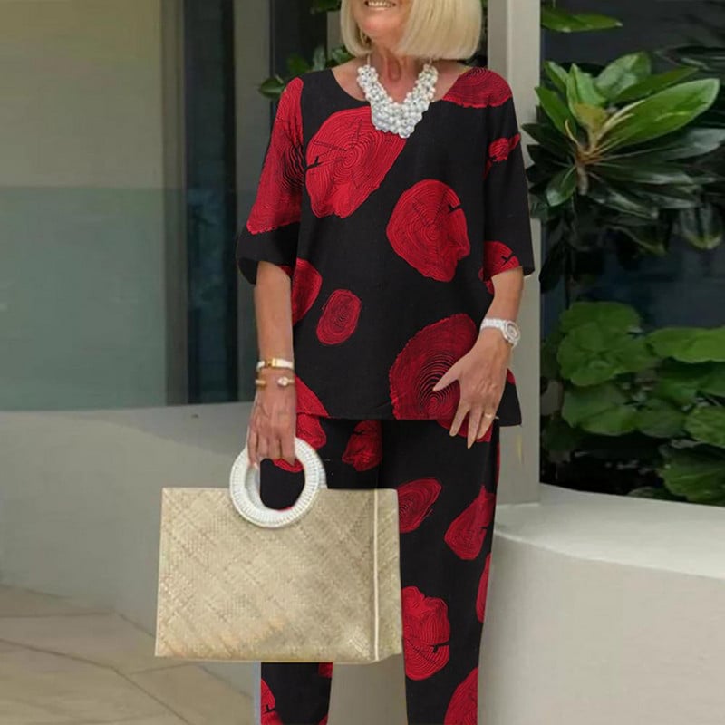 2023 2 buc. Bluză de vară cu jumătate de mânecă pentru femei, trening, ocazional, pantaloni largi, seturi vintage asortate, costume imprimate supradimensionate