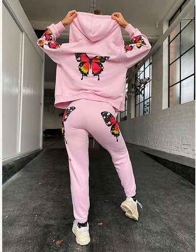 Komplet od 2 komada Sportsko odijelo za žene, Hoodies s patentnim zatvaračem, Kaputi, Hlače, Jesen Zima Ulična Ženska odjeća