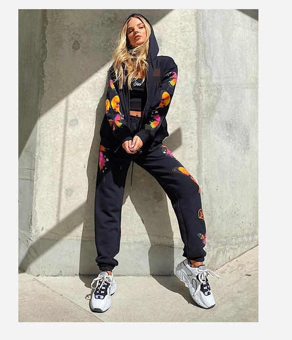 Komplet od 2 komada Sportsko odijelo za žene, Hoodies s patentnim zatvaračem, Kaputi, Hlače, Jesen Zima Ulična Ženska odjeća