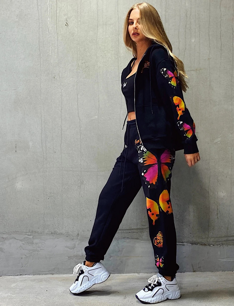 Komplet od 2 komada Sportsko odijelo za žene, Hoodies s patentnim zatvaračem, Kaputi, Hlače, Jesen Zima Ulična Ženska odjeća