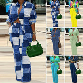 Jesenná módna potlač dvojdielna súprava pre ženy ležérne voľné gombíky s dlhým rukávom, elastické sťahovacie šnúrky, široké nohavice