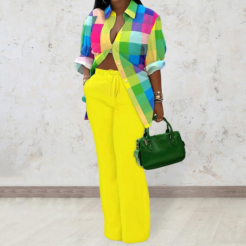 Jesenná módna potlač dvojdielna súprava pre ženy ležérne voľné gombíky s dlhým rukávom, elastické sťahovacie šnúrky, široké nohavice