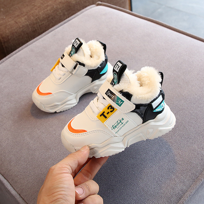 Toamnă Iarnă Fată Copii Pantofi Sport Respirabil Pluș Călduț Băieți Tenisi Cizme Lumini Moale Cu Blană În aer liber Pantofi de alergare pentru copii