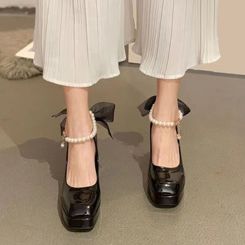 Дамски летни обувки Бели обувки с квадратни пръсти за жени 2023 Платформа Супер висок ток Готически японски стил Лолита Токчета Young E