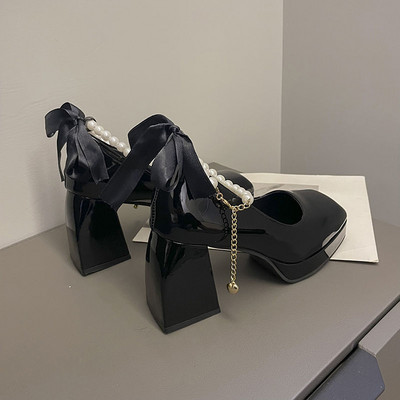 Ženska ljetna obuća Bijele cipele s četvrtastim prstima za žene 2023. Platforma na super visoku petu Gotički japanski stil Lolita pete Young E