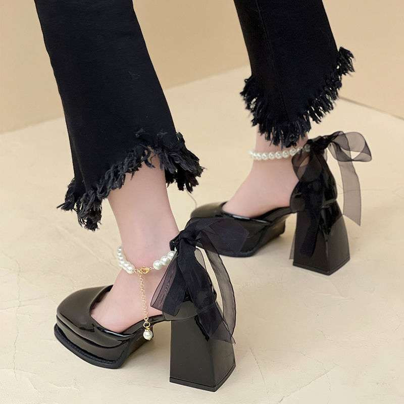 Ženska ljetna obuća Bijele cipele s četvrtastim prstima za žene 2023. Platforma na super visoku petu Gotički japanski stil Lolita pete Young E