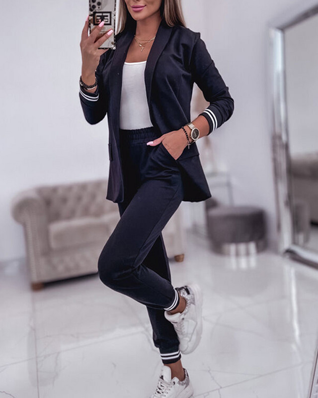 Letný dámsky pruhovaný set kabáta so šálovým výstrihom a nohavíc s manžetami 2023 Femme Elegantný top a dlhé úzke nohavice Set Dámsky outfit Traf