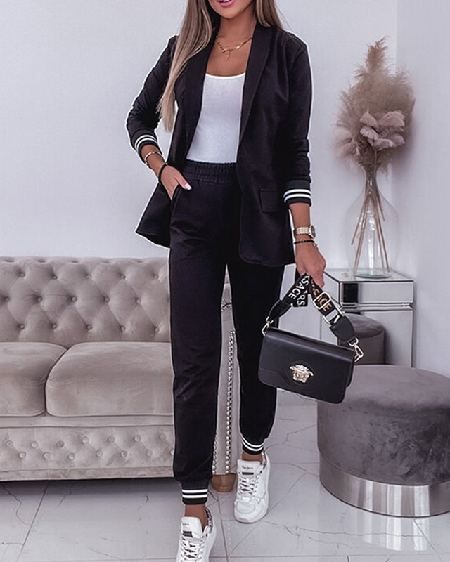 Letný dámsky pruhovaný set kabáta so šálovým výstrihom a nohavíc s manžetami 2023 Femme Elegantný top a dlhé úzke nohavice Set Dámsky outfit Traf