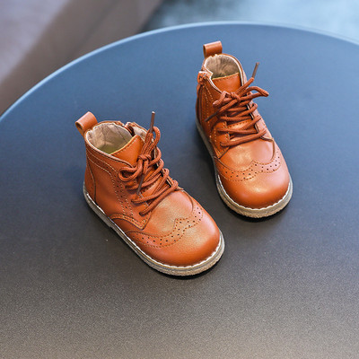 Proljeće Jesen Kožne cipele za djevojčice Modne dječje gležnjače Jednobojne tenisice za dječake Crno smeđe SMG136