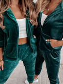 Ženska trenirka od baršuna, 2 komada, vintage kardigan sa šeširom i dugim ležernim hlačama, modna retro ženska trenirka