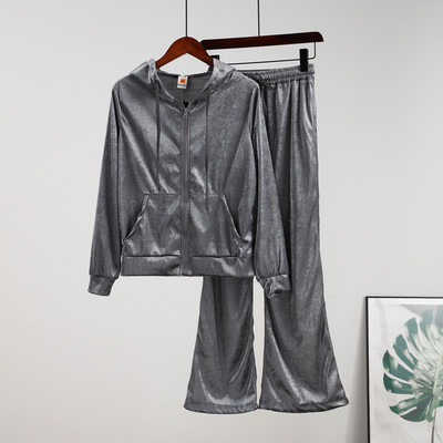 Ženska trenirka od baršuna, 2 komada, vintage kardigan sa šeširom i dugim ležernim hlačama, modna retro ženska trenirka