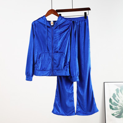 Ženska trenirka od baršuna, 2 komada, vintage kardigan sa šeširom i dugim ležernim hlačama, modna retro ženska trenirka