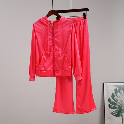 Ženska trenirka od baršuna, 2 komada, vintage kardigan sa šeširom i dugim ležernim hlačama, modna retro ženska trenirka