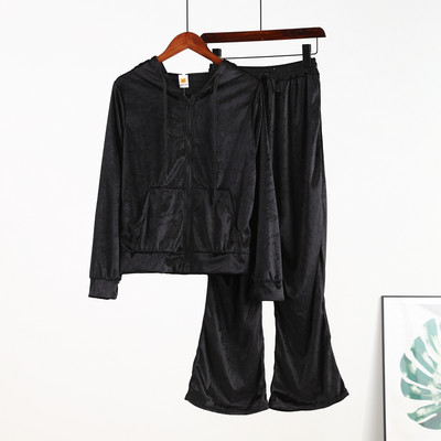 Ženska trenirka od baršuna, 2 komada, vintage kardigan sa šeširom i dugim ležernim hlačama, modna retro ženska trenirka