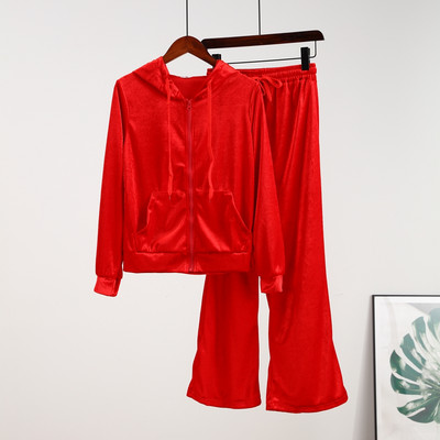 Ženska trenirka od baršuna, 2 komada, vintage kardigan sa šeširom i dugim ležernim hlačama, modna retro ženska trenirka