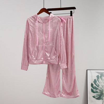 Ženska trenirka od baršuna, 2 komada, vintage kardigan sa šeširom i dugim ležernim hlačama, modna retro ženska trenirka