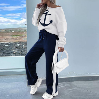 Set de două piese de toamnă iarnă pentru femei Set de hanorac și pantaloni pentru femei cu imprimeu nou 2023 Set asortat de pantaloni de trening casual