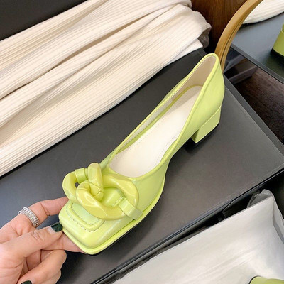 Dámske topánky 2023 so strednými podpätkami, dámska letná obuv so štvorcovou špičkou, žltá, zľava, jar, móda Y2k, šik, elegantný bod