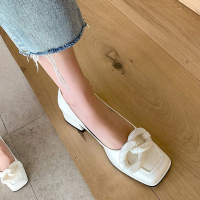 Dámske topánky 2023 so strednými podpätkami, dámska letná obuv so štvorcovou špičkou, žltá, zľava, jar, móda Y2k, šik, elegantný bod