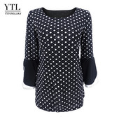 Yitonglian Γυναικεία Άνοιξη Καλοκαίρι Vintage πουά τουνίκ Τοπ στρογγυλή λαιμόκοψη Plus μέγεθος Κομψή μπλούζα casual 6XL 7XL 8XL H368