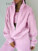 KAAAZI Casual μακρυμάνικο χειμωνιάτικο γυναικείο φούτερ με ψηλό γιακά με φερμουάρ σετ 2 τεμαχίων αθλητικό παντελόνι Φούτερ παντελόνι συν μεγέθους κοστούμι μόδας