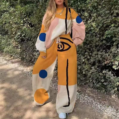 Φούτερ Y2K Fashion print Φόρμα αθλητικής φόρμας Loose casual μακρυμάνικο πουλόβερ μπλούζες και ψηλόμεσο παντελόνι τσέπη Γυναικεία σετ 2 τμχ