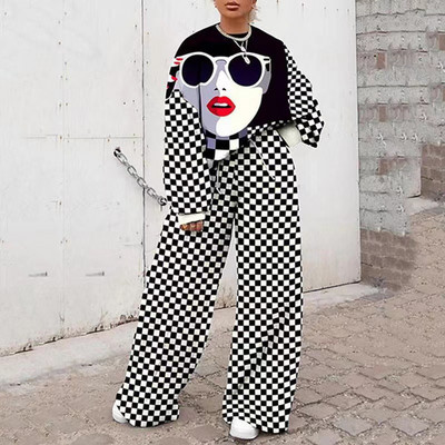 Φούτερ Y2K Fashion print Φόρμα αθλητικής φόρμας Loose casual μακρυμάνικο πουλόβερ μπλούζες και ψηλόμεσο παντελόνι τσέπη Γυναικεία σετ 2 τμχ
