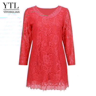 Yitonglian Elegant Κλασική φλοράλ δαντέλα με βελονάκι μπλούζα τουνίκ μπλούζα τριών τετάρτων μανίκι V λαιμόκοψη για γυναικείες μπλούζες H424