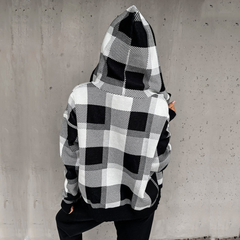 Moteriškas džemperis + languoto rašto megztinis su gobtuvu + pieštukų kelnių rinkiniai moteriški laisvalaikio sportinė apranga ilgomis rankovėmis Elegantiški trijų dalių kostiumai