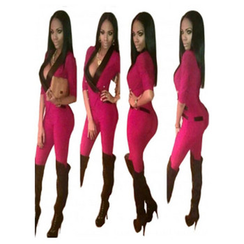 Νέα μόδα με μακρυμάνικο κουμπιά Βαμβακερή σέξι φόρμα διασημοτήτων με επίδεσμο για γυναίκες Club Skinny Bodycon Ολόσωμη φόρμα Rompers Playsuits