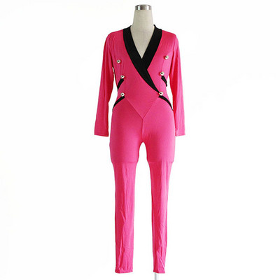 Novi modni pamučni kombinezon dugih rukava s dugmadima, seksi bandažni kombinezon za slavne osobe Klubski uski kombinezon uz tijelo Kombinezoni za igru