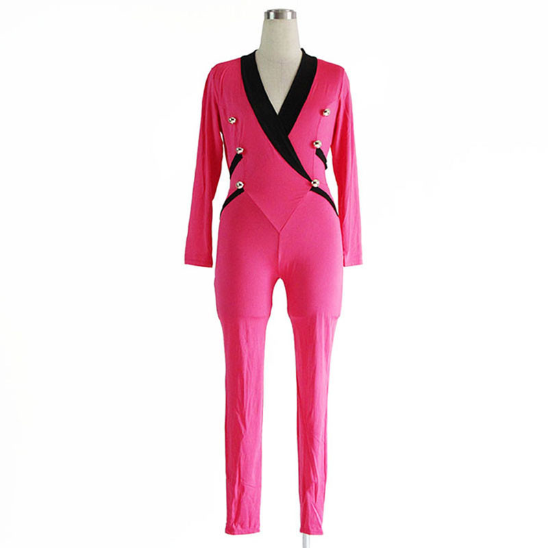 Novi modni pamučni kombinezon dugih rukava s dugmadima, seksi bandažni kombinezon za slavne osobe Klubski uski kombinezon uz tijelo Kombinezoni za igru