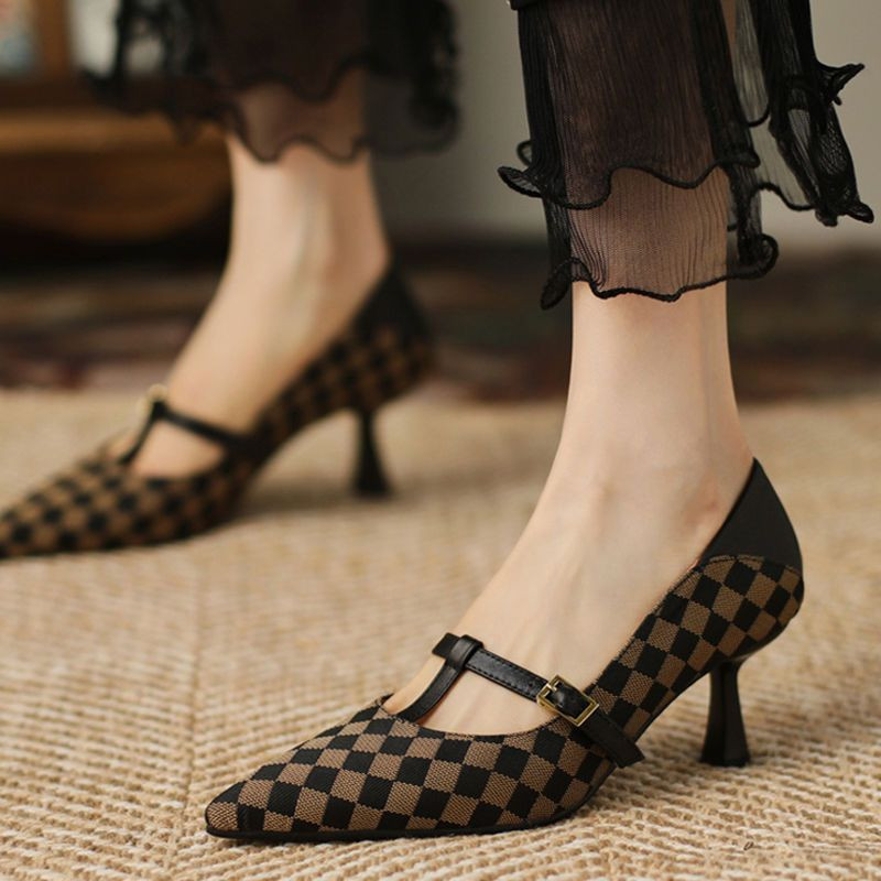 Încălțăminte de vară pentru femei Pantofi negri cu toc înalt pentru femei 2023 Stilito cu pantofi cu toc Formal vârf ascuțit Calitate primăvară Ultima E