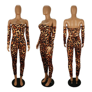 Нов есенен дамски гащеризон с леопардов принт с дълъг ръкав Дамски панталони кафяви Модни тънки дамски секси гащеризони по тялото