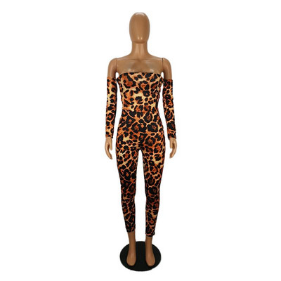 Novi jesenski ženski kombinezon s leopard printom dugih rukava, ženske hlače, smeđe modne, uske ženske seksi kombinezone uz tijelo