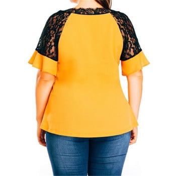 Μπλουζάκι Womail Plus Size Tops Σέξι γυναικεία κοντό βολάν μανίκι βαθύ V λαιμόκοψη Συνονθύλευμα Φαρδιά μπλούζα T-shirt Loose Fit