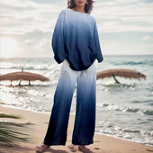 Dámska módna dvojdielna súprava s gradientnou farbou a nohavicami, jesenný oblek s prechodovou farbou 2023, voľné nadrozmerné elegantné tepláky